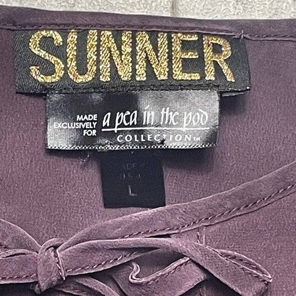 Sunner Pea In A Pod Women's Sz L Tie Short Sleeve Silk Blouse Dress Tunic Purple - Picture 4 of 7